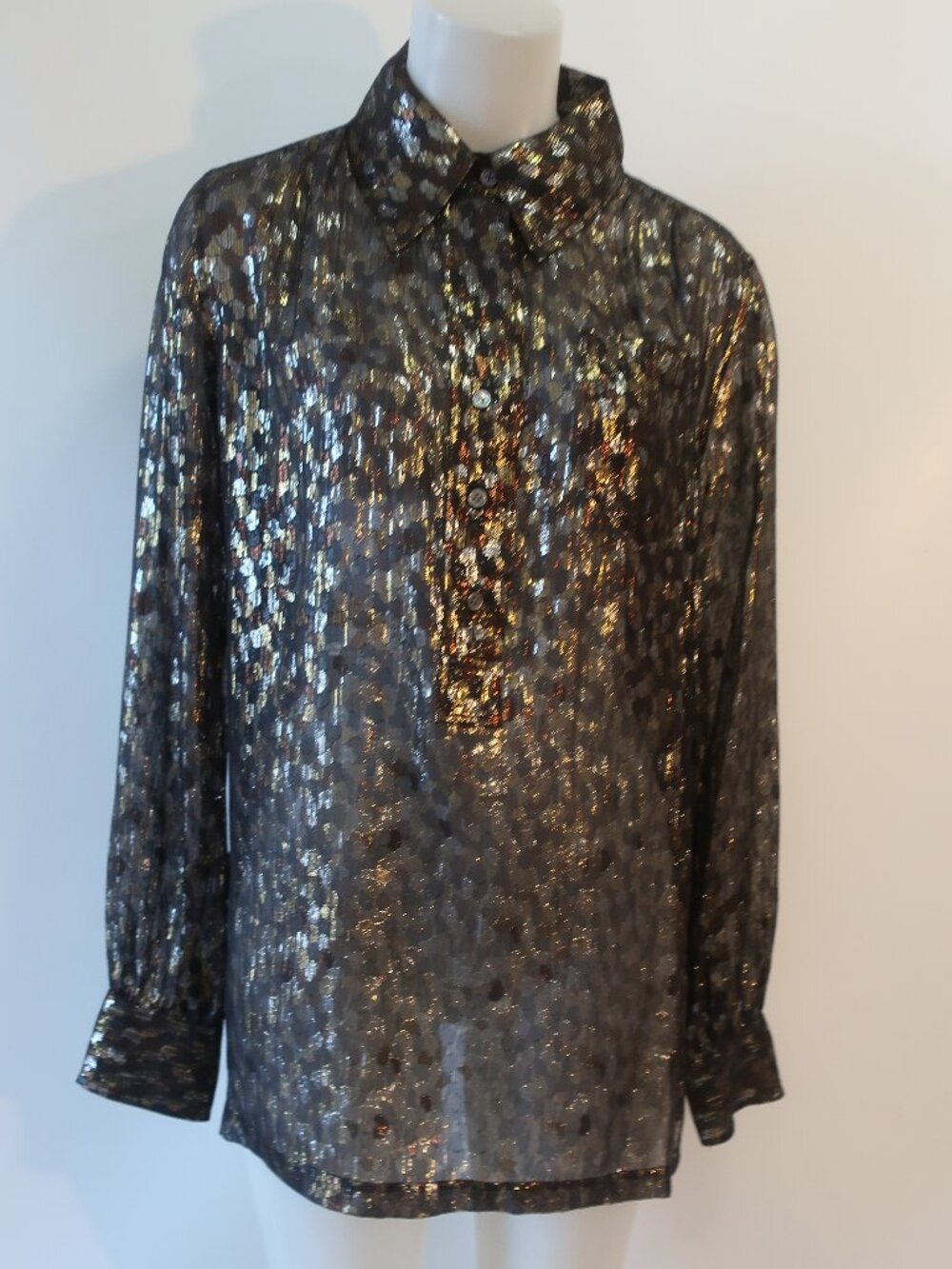 Womens Marc Jacobs Black Gold (Item-213) Dot Print Silk Metallic Blouse Top 8